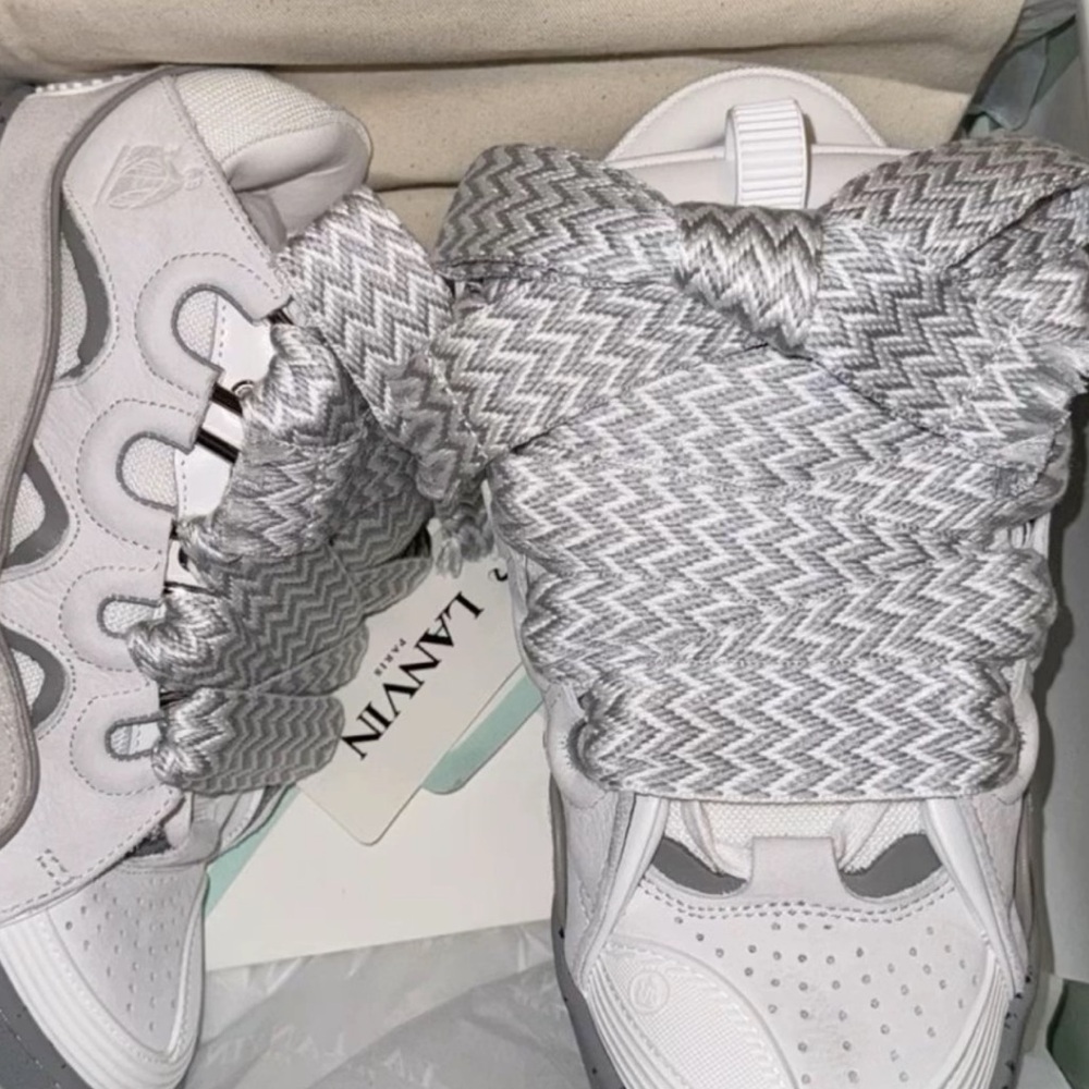 Lanvin White and Gray High-Top Sneakers